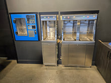 Load image into Gallery viewer, Factory display of BFDSA-1 &amp; 2 instore water dispensers and the PR coin op Window Teller.  MADE IN CANADA