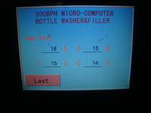 Load image into Gallery viewer, Touch screen control panel showing wash time screen on 300 bottle per hour 18.9 liter wash, fill, cap system. 304SS construction, CSA Certified.