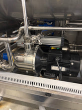 Load image into Gallery viewer, picture showing heavy duty 304SS industrial pumps in 300 bottle per hour 18.9 liter wash, fill, cap system. 304SS construction, CSA Certified.